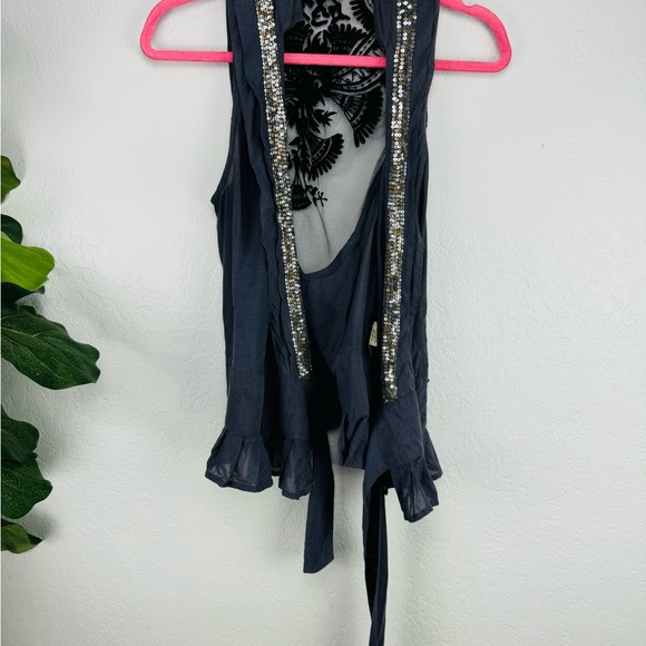 Free People Metal and Lace Wrap Top Sequin Peplum - Picture 3 of 10